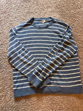 Faherty Brand Mens XXL Blue White Striped Organic Cotton Knit Crewneck Sweater